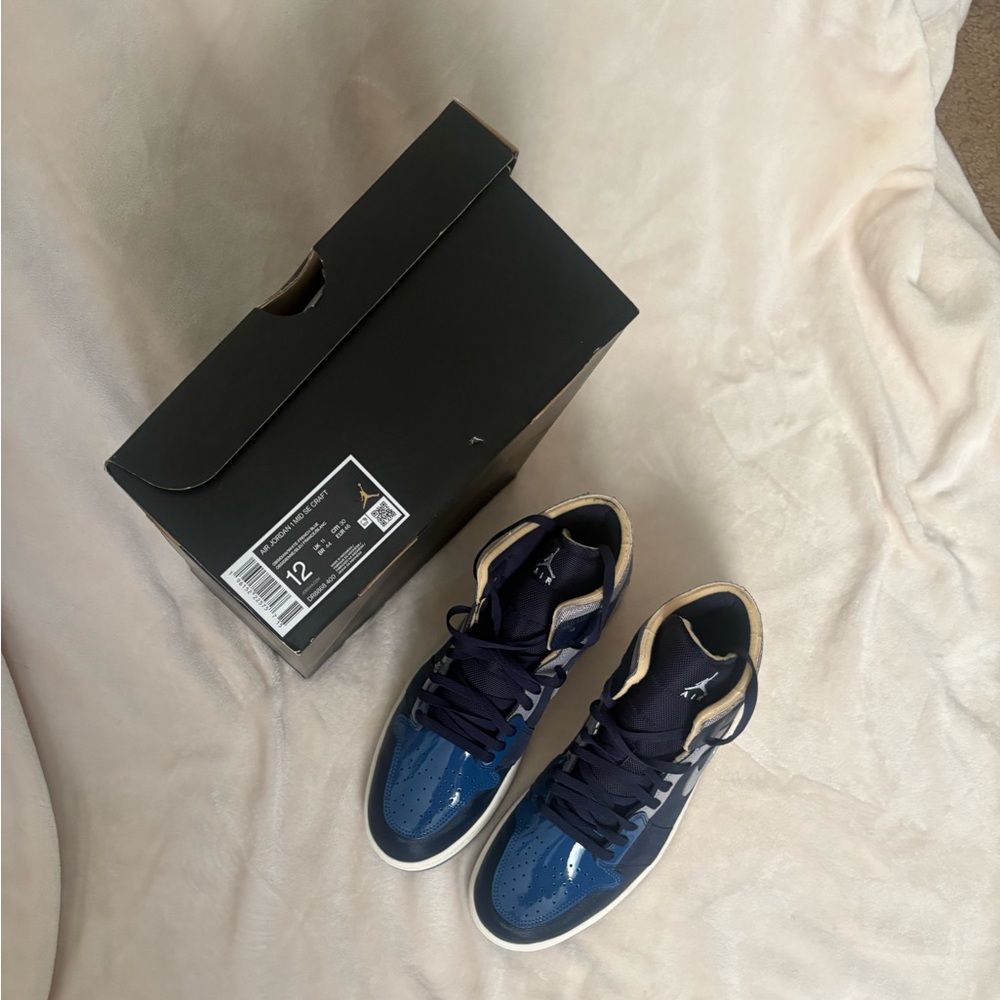 Air Jordan 1 Mid SE Craft- Size 12 Obsidian White/French Blue - Picture 9 of 12
